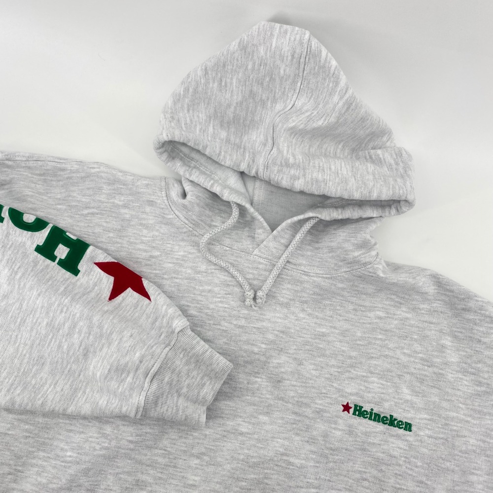 Heineken Hoodie Mens Large Grey Sleeve Logo Graphic Pullover Sweatshirt Promo